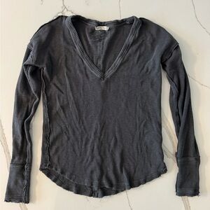 Free People Women's V-Neck Long Sleeve Top - Charcoal Gray - Size S